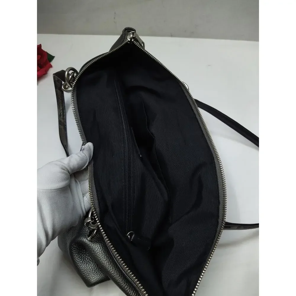 Coach Gray Leather Double Handles Zipper Closure Satchel Shoulder Bag